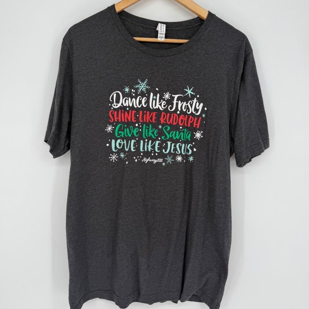 Christmas T-Shirt Womens XL Gray Love Like Jesus Whimsical Holiday Graphic Tee
